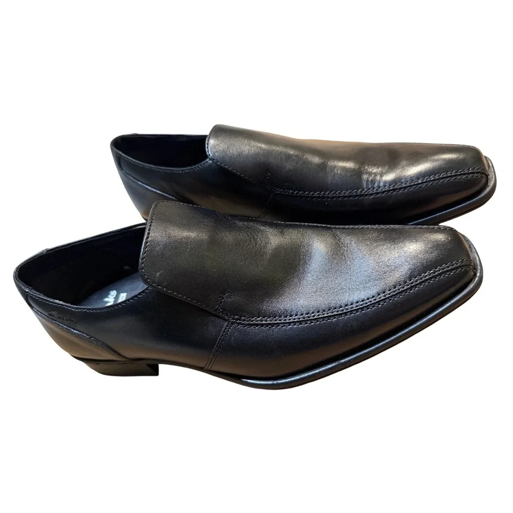 Clarks Collection Mens Black Leather Slip On Square Toe Dress Shoes 7.5M